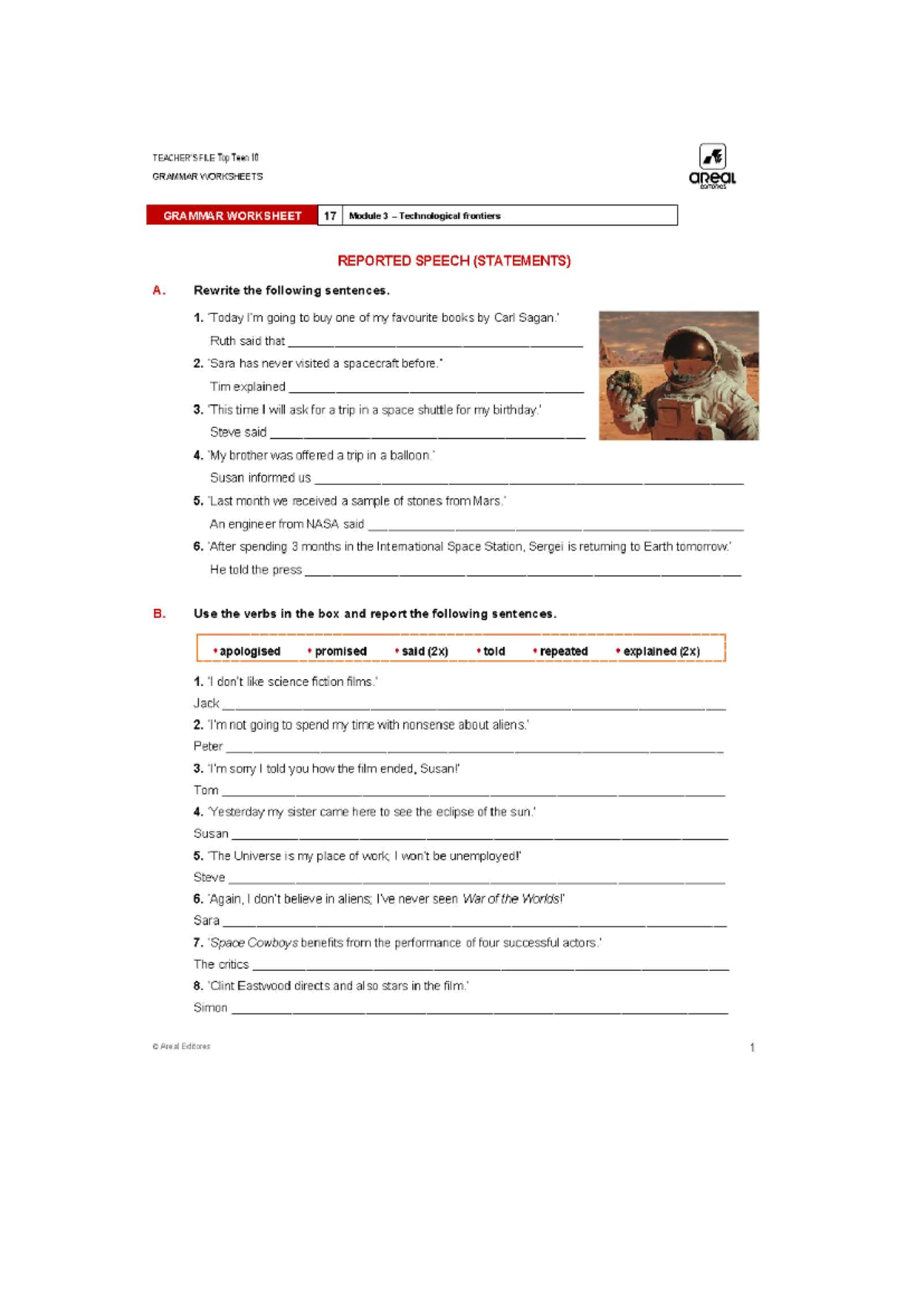 Conditional and Reported Speech Exercises (ENG 101) - REPORTED SPEECH ...