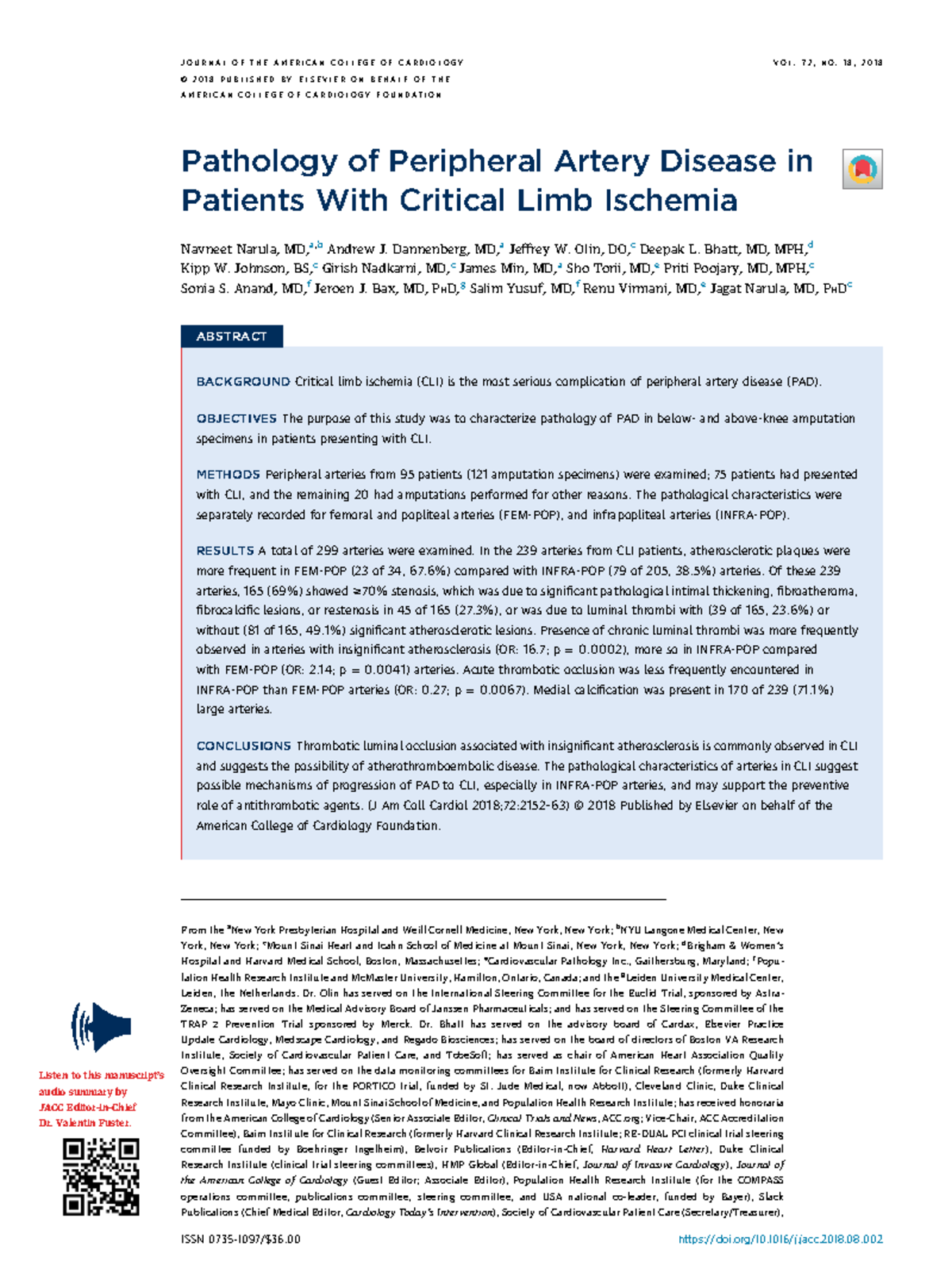 Pathological Insights on Critical Limb Ischemia in PAD Patients (JACC ...