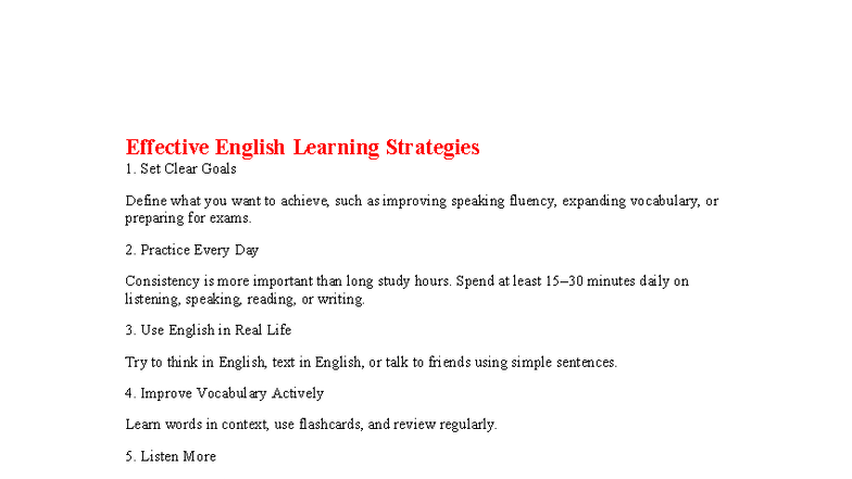 Effective English Learning Strategies: Tips for Success - Studocu