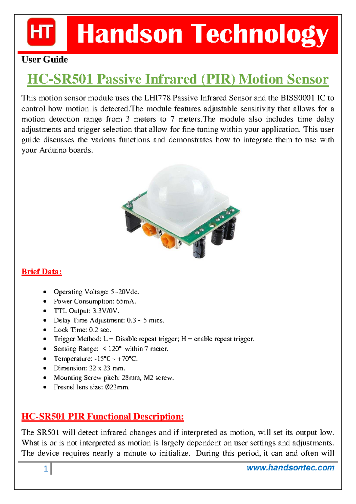 SR501 PIR Motion Sensor User Guide for Arduino Integration - Studocu