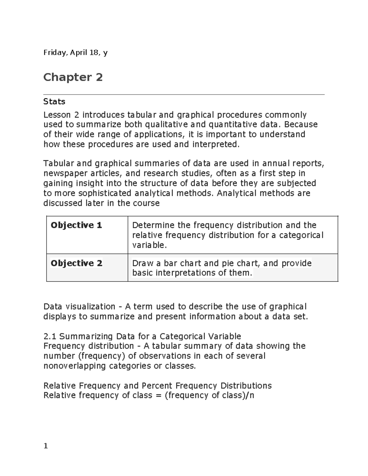 Chapter 2: Stats Lesson 2 - Summarizing Data with Graphical Displays ...