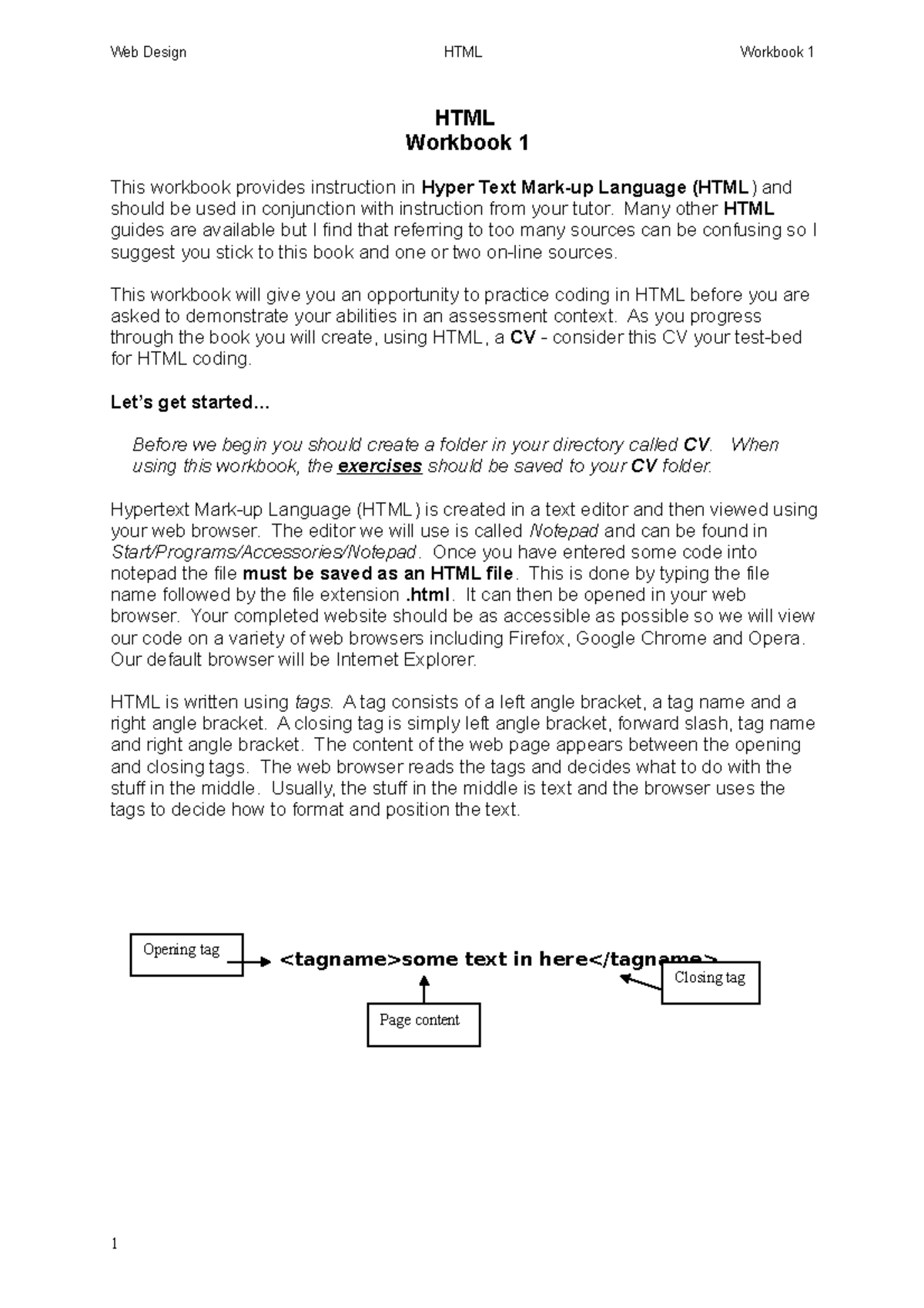 HTML Basics Workbook 1: Introduction to Hyper Text Markup Language ...