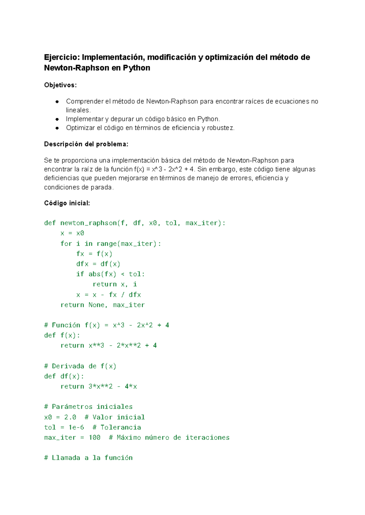 Implementación y Optimización del Método Newton-Raphson en Python - Studocu