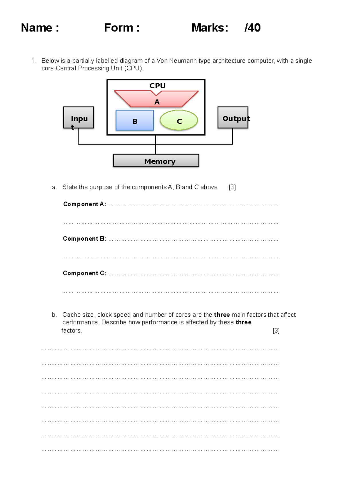 Year 11 Baseline Test: Computer Architecture & Programming Concepts ...