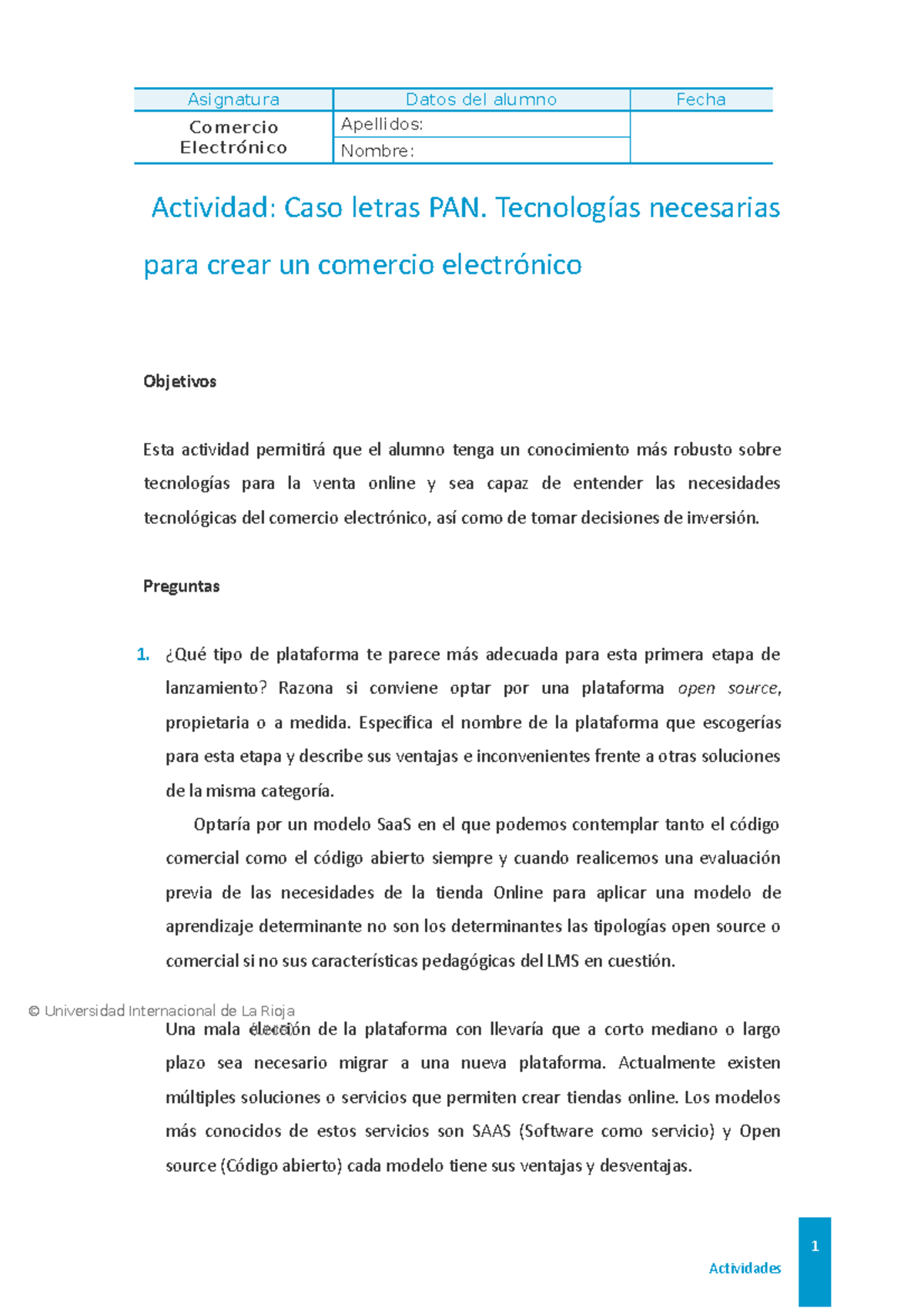 Caso letras PAN. Tecnologías necesarias para crear un comercio ...