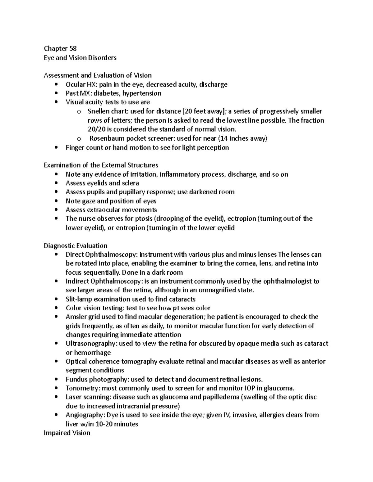 Test#3.CH - Notes on Eye and Vision Disorders Assessment - Studocu