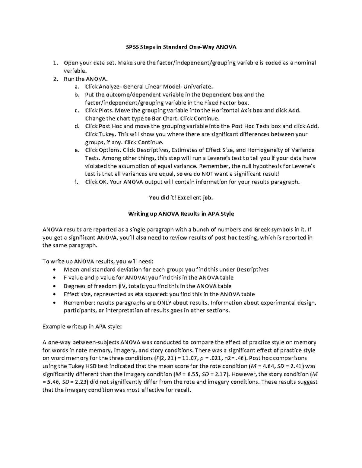 SPSS One-Way ANOVA Guide SPR2022: Steps & APA Result Writing - Studocu