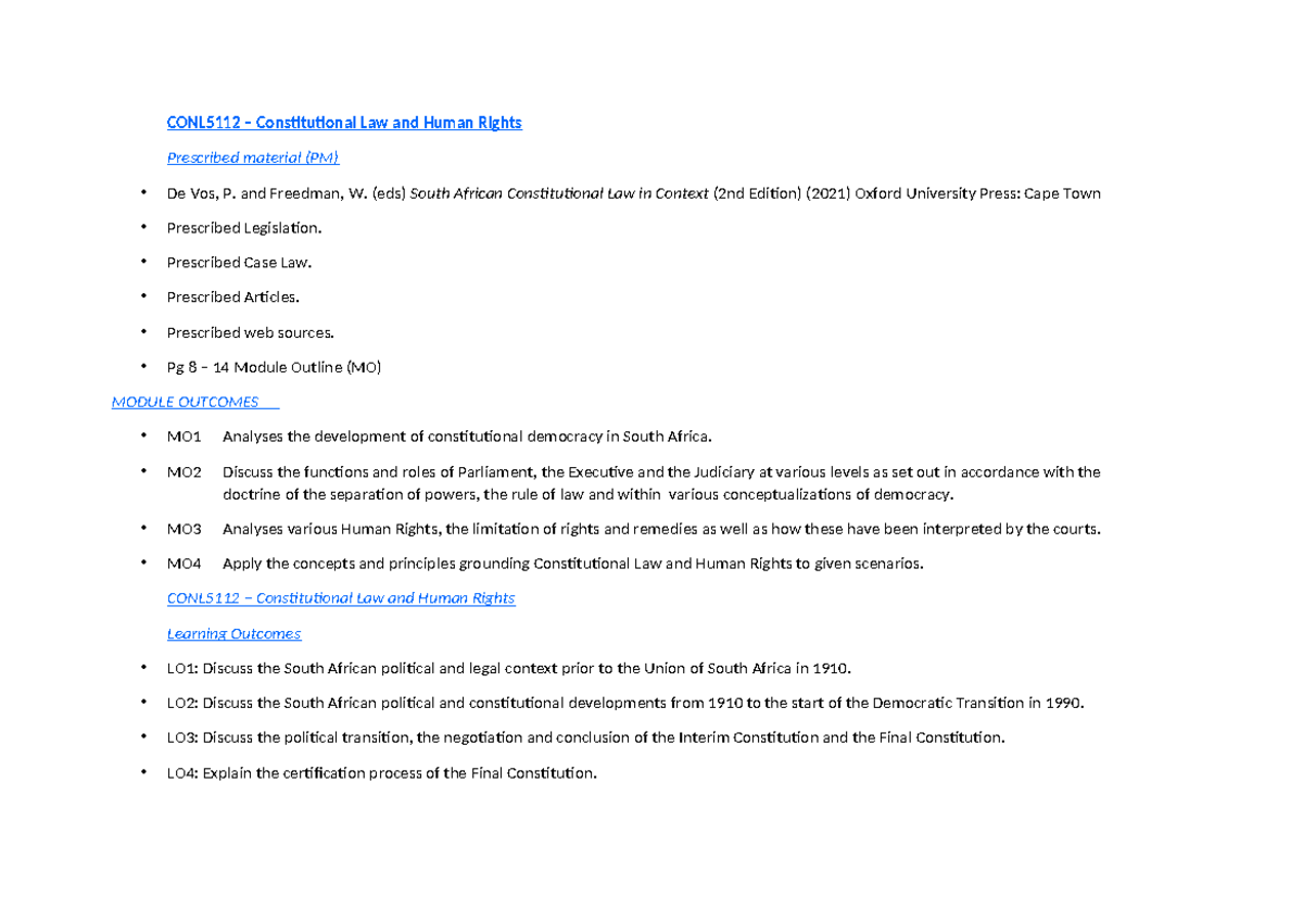 CONL5112 Constitutional Law and Human Rights Comprehensive Study Notes ...