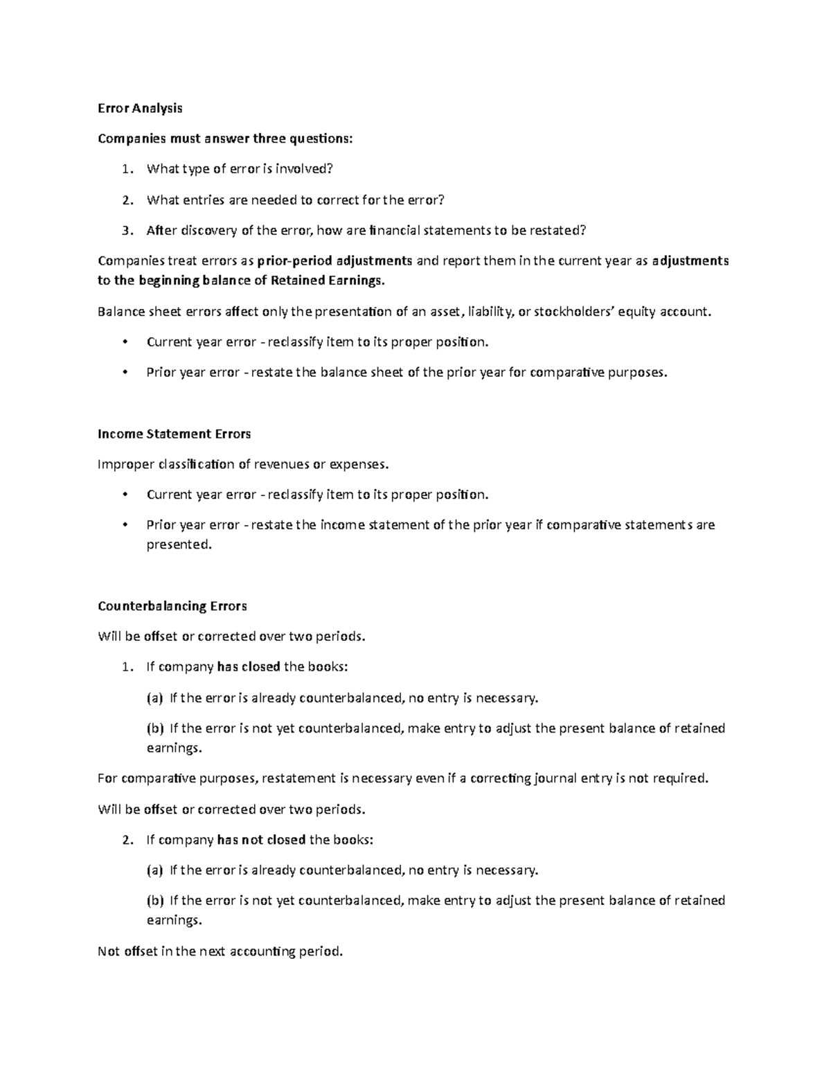 Lecture Notes 9: Understanding Error Analysis in Financial Statements ...