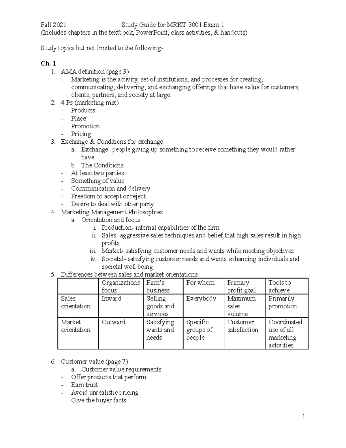 MRKT 3001 Study Guide for Exam 1: Key Topics & Concepts - Studocu