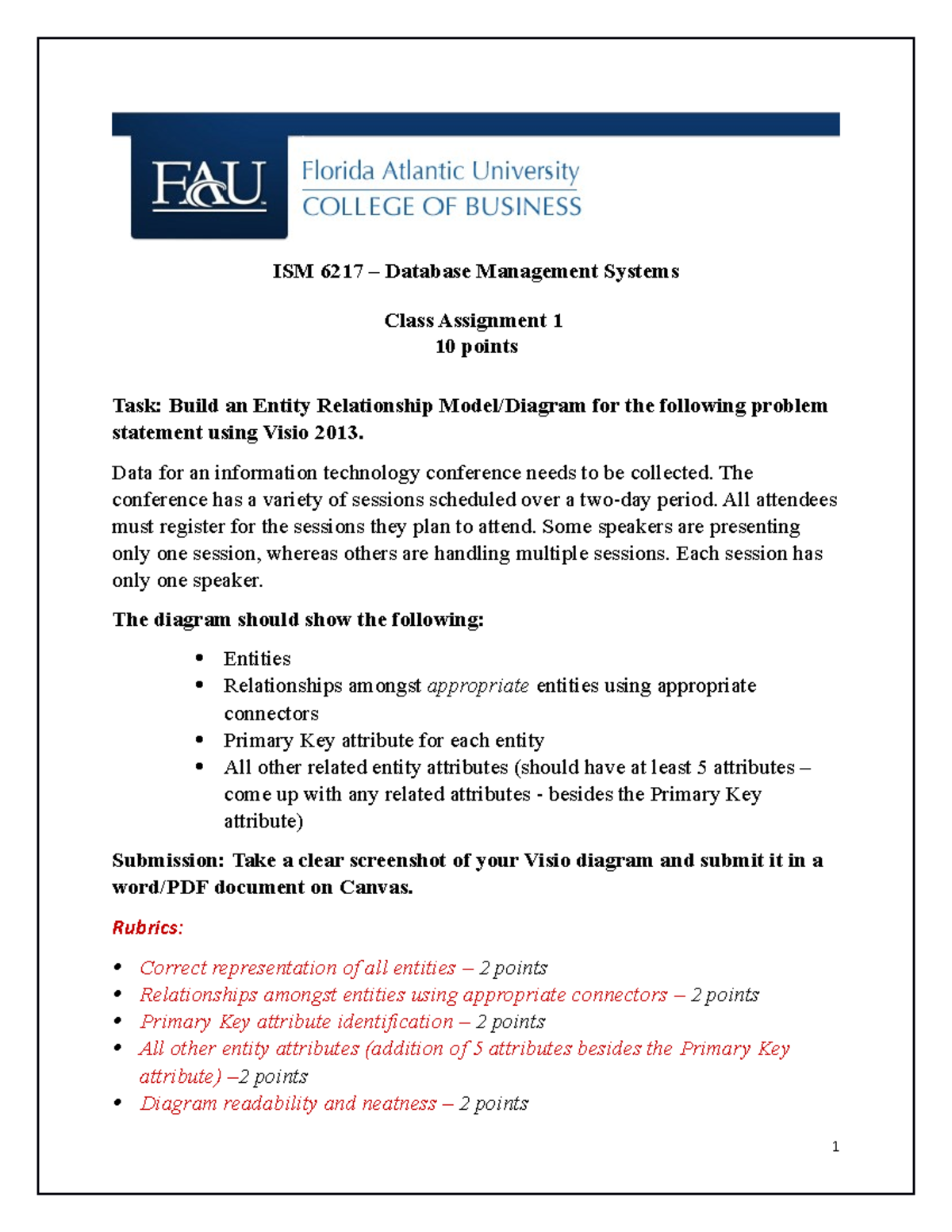 ISM 6217 Class Assignment 1: Create an ERD for IT Conference - Studocu