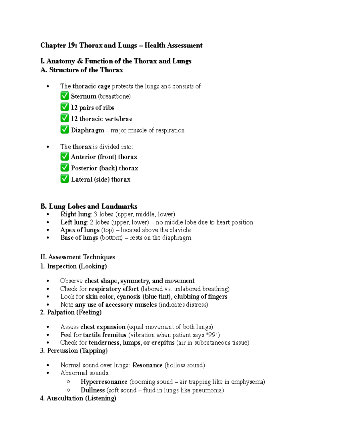lungs and thorax - Chapter 19: Thorax and Lungs – Health Assessment I ...