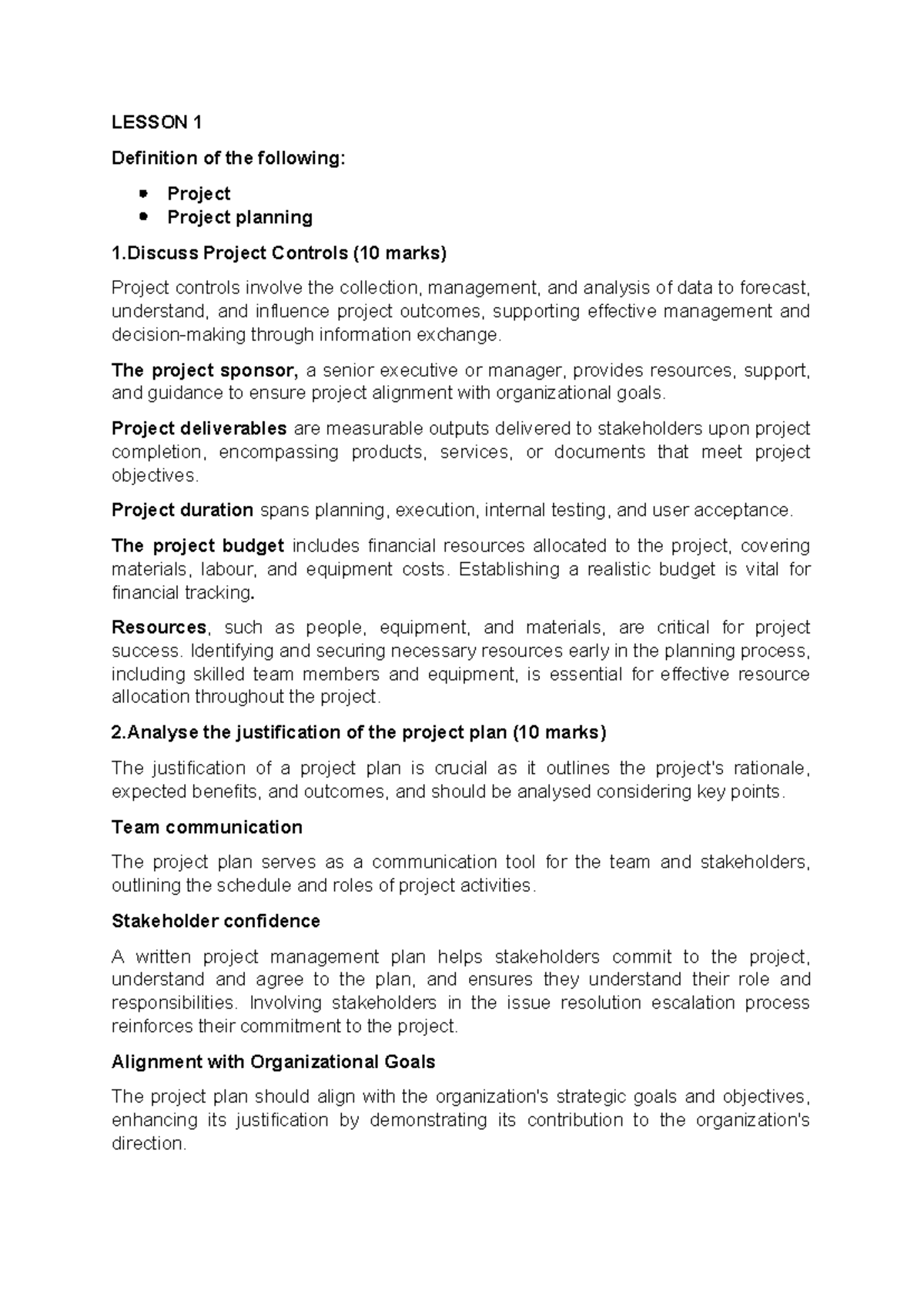 Lesson 1 - Project Management Concepts and Definitions (CS101) - Studocu