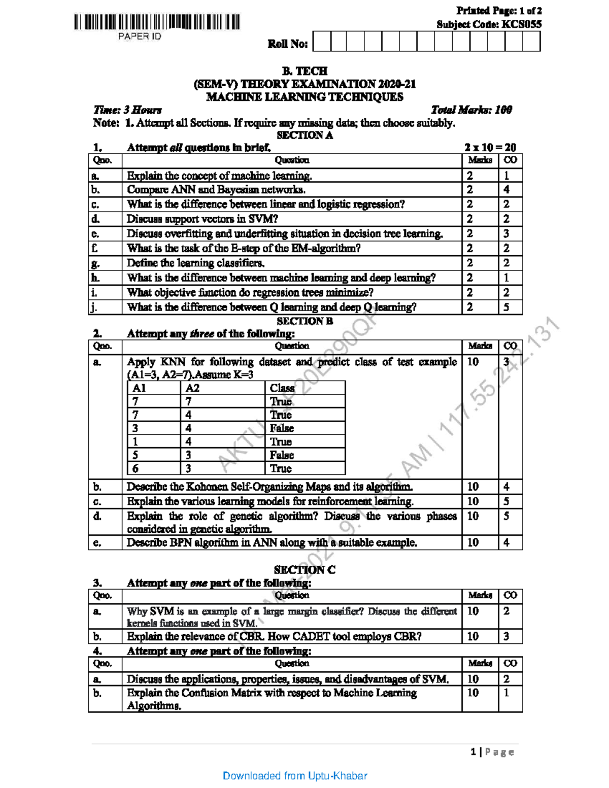 KCS055 B. TECH Final Exam Notes on Machine Learning Techniques - Studocu
