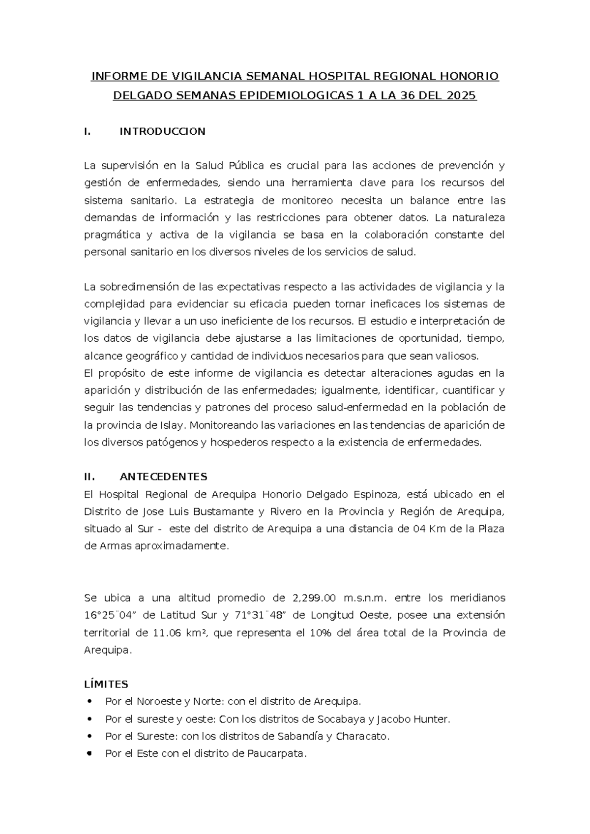 Informe de Vigilancia Epidemiológica SE 36 - Hospital Honorio Delgado ...