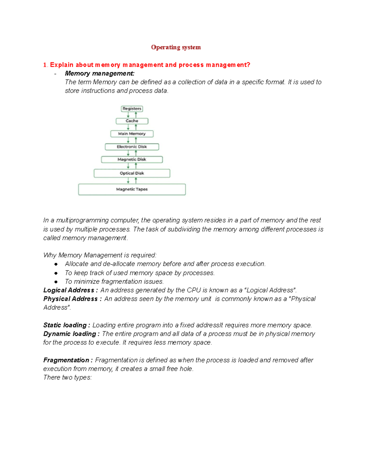 Operating System Concepts - Key Topics for Exam Review - Studocu