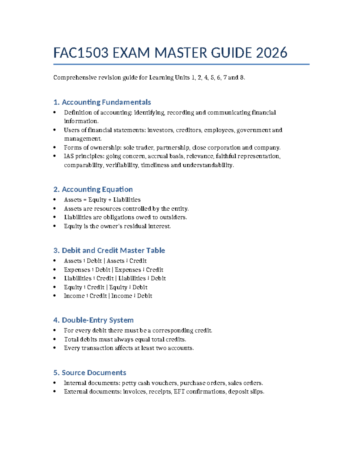 FAC1503 EXAM MASTER GUIDE 2026: Comprehensive Revision for Units 1-8 ...