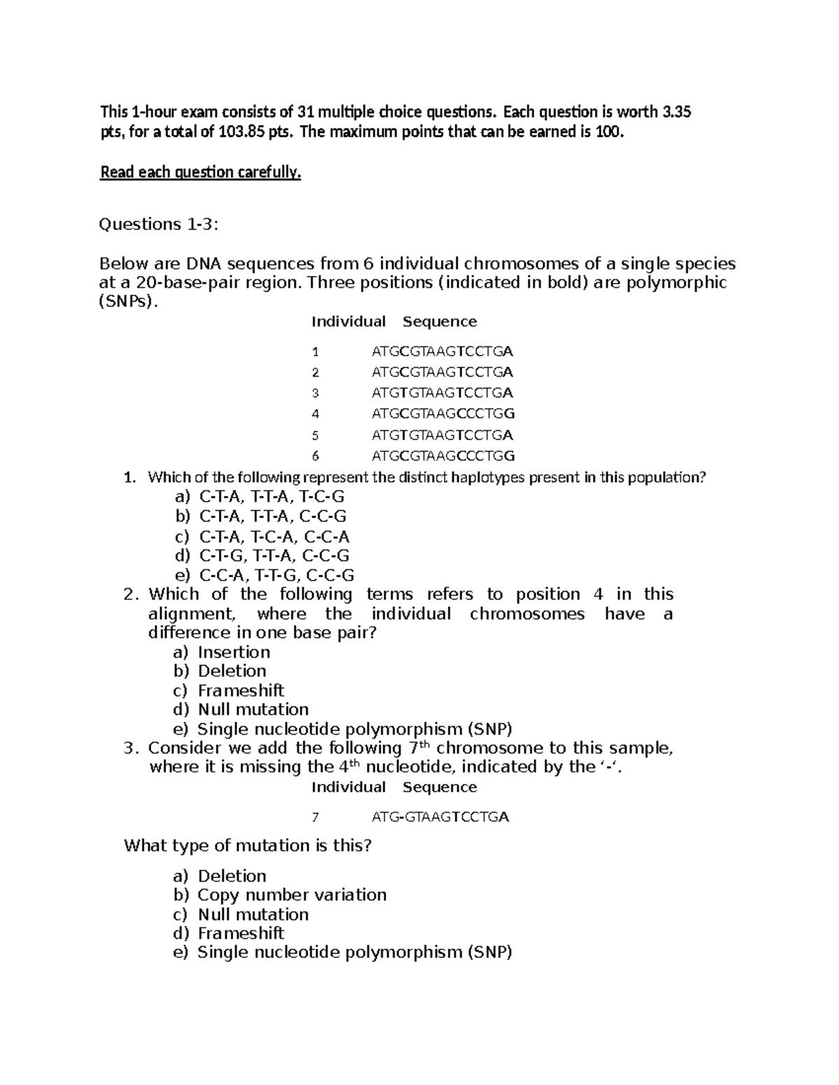 Genetics Exam 1: Multiple Choice Questions and Answers - Studocu
