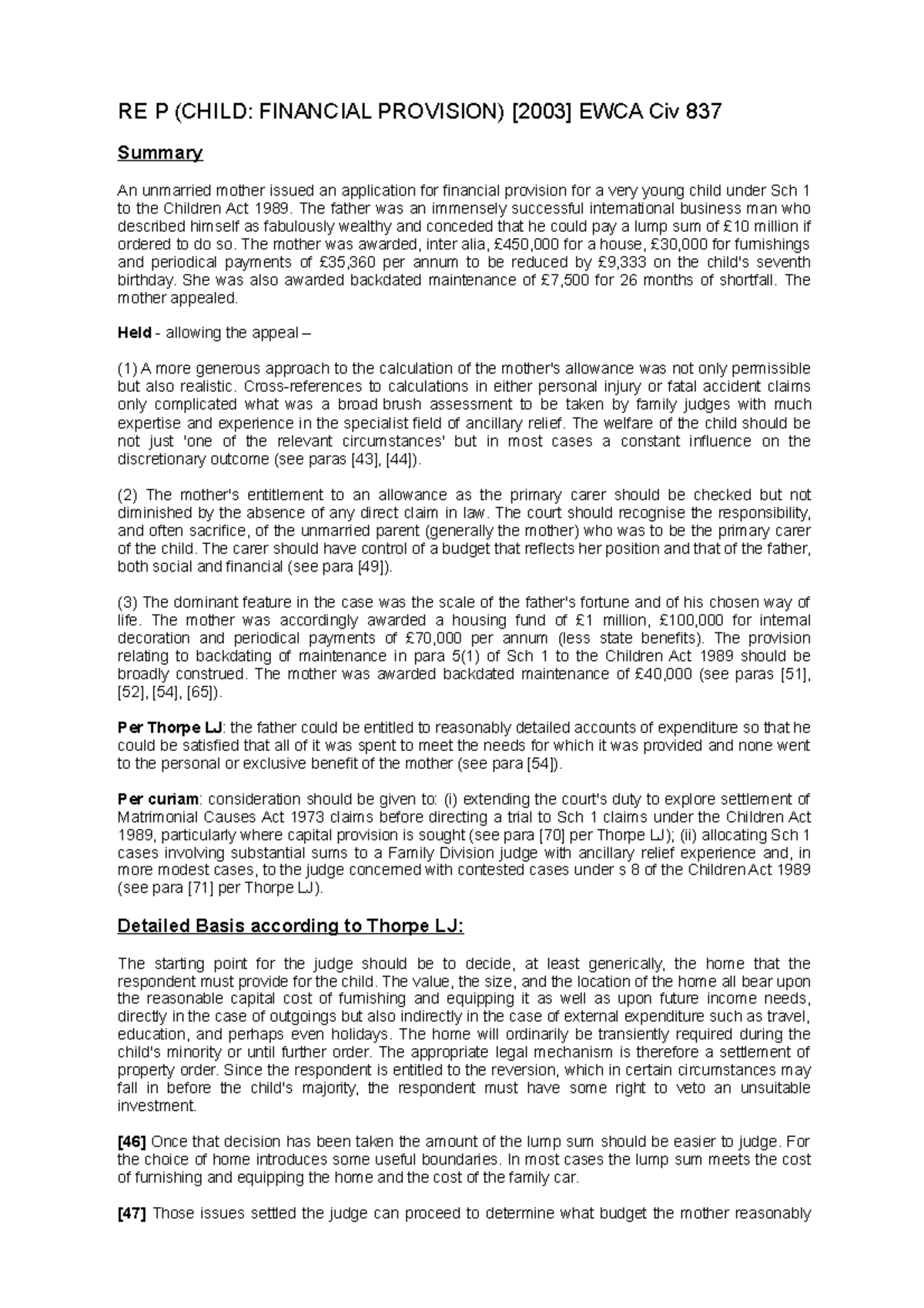 Family Law & Practice - Financial Provision Case Study Analysis - Studocu