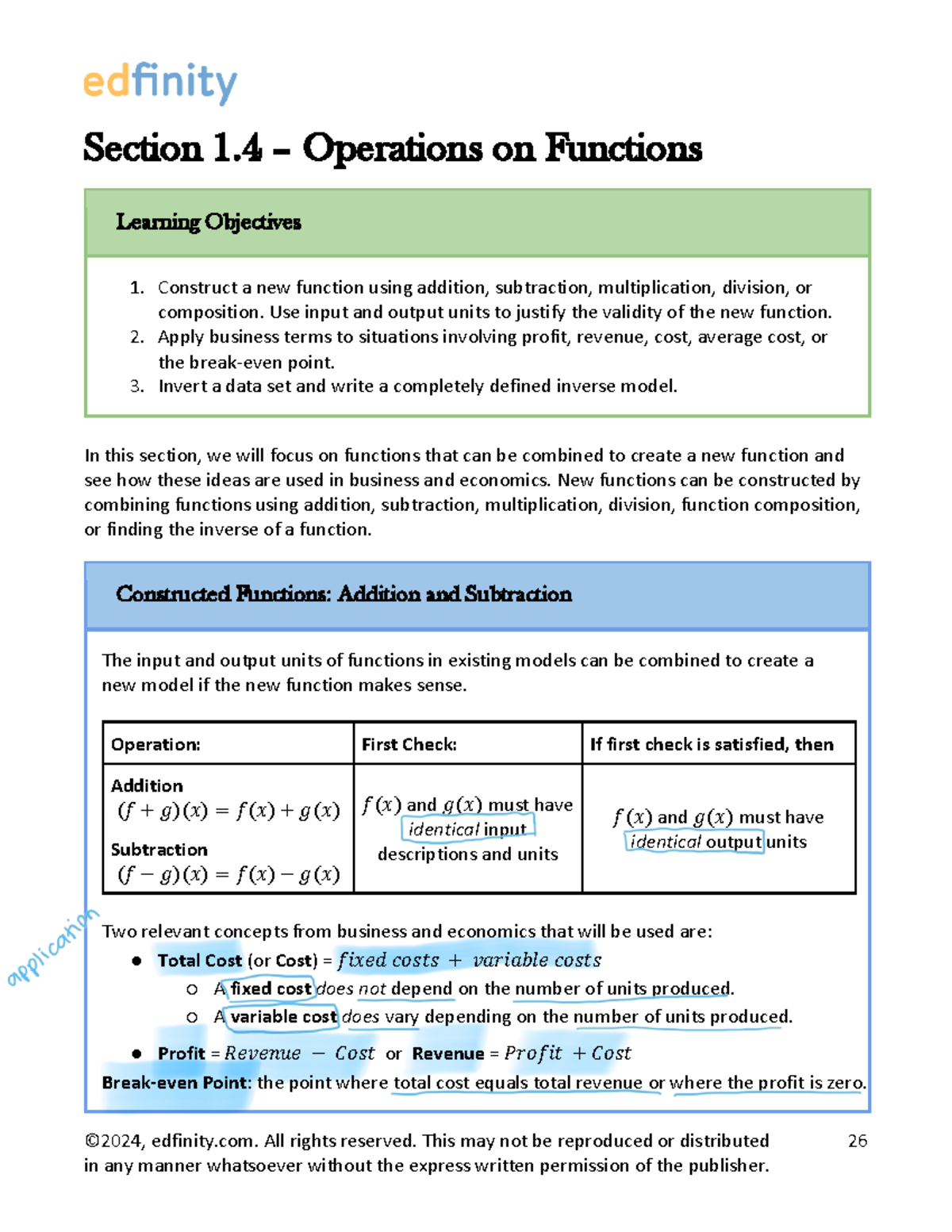 1.4 Lecture Check: Operations on Functions in Business and Economics ...