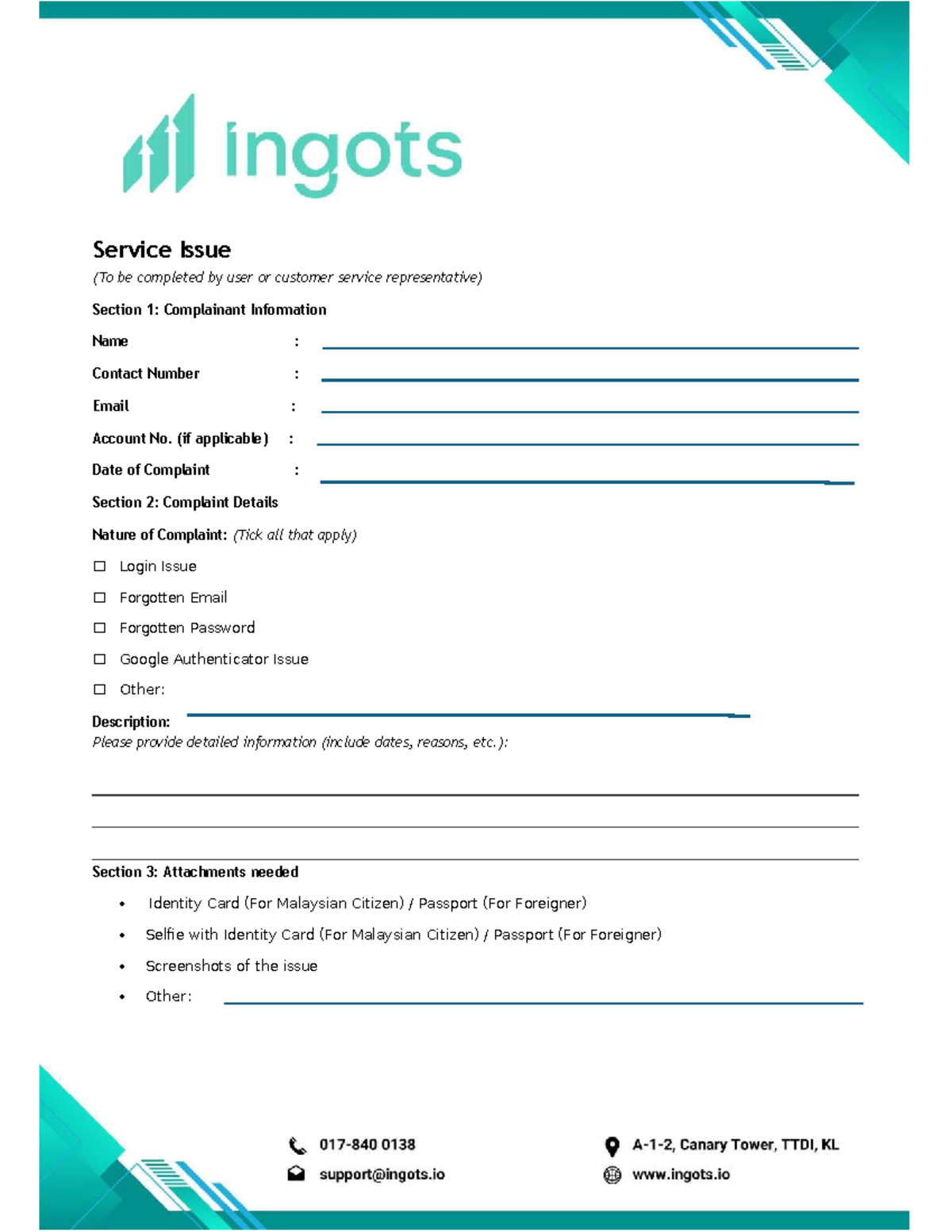 Service Issue Form for User/Customer Service Rep - Studocu