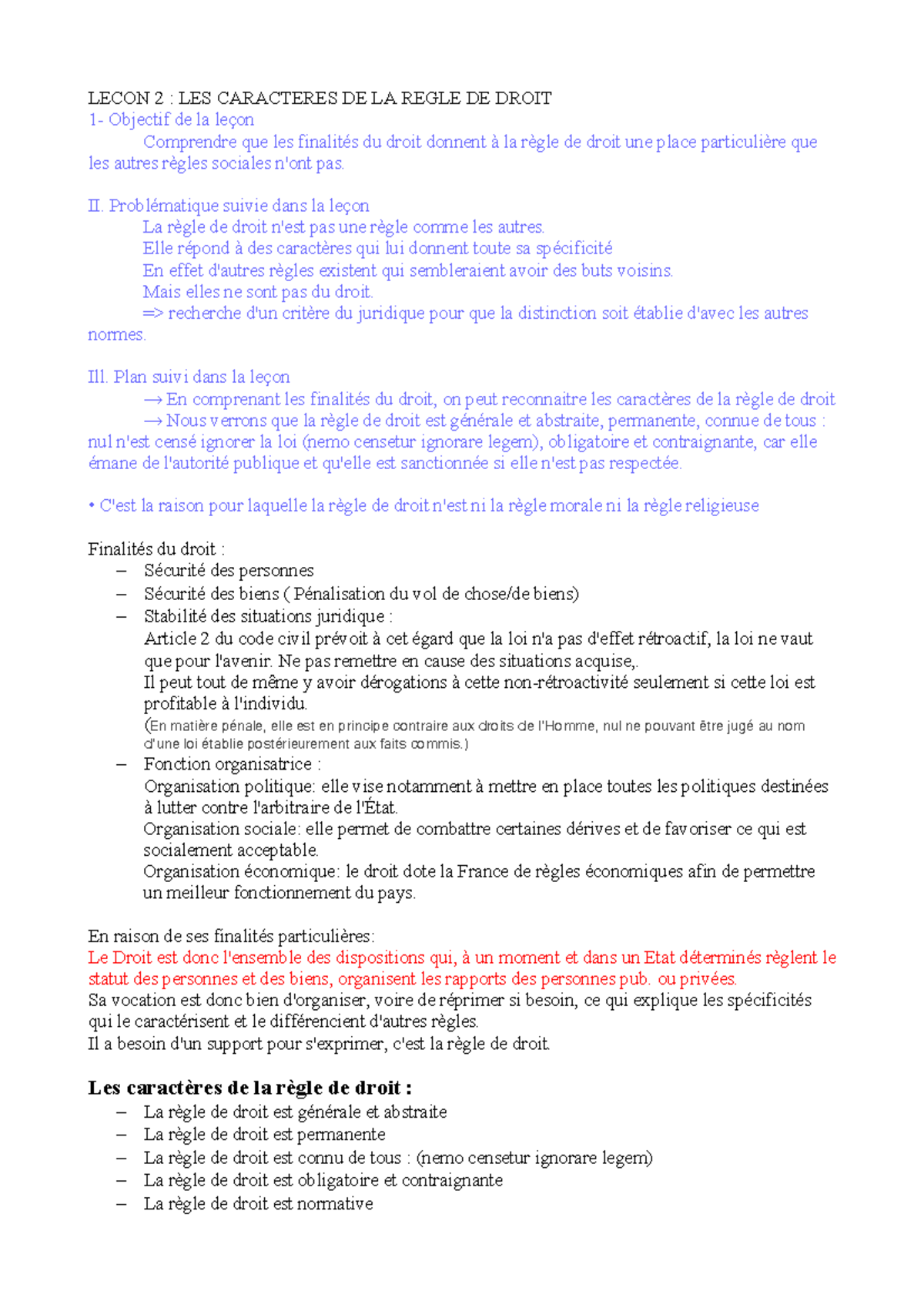 LECON 2 : CARACTERISTIQUES DE LA REGLE DE DROIT - Studocu