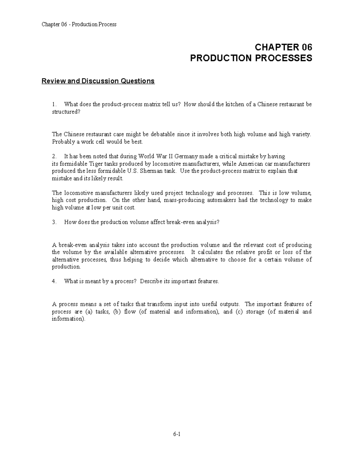 Chapter 06 Production Processes - Review & Discussion Questions - Studocu
