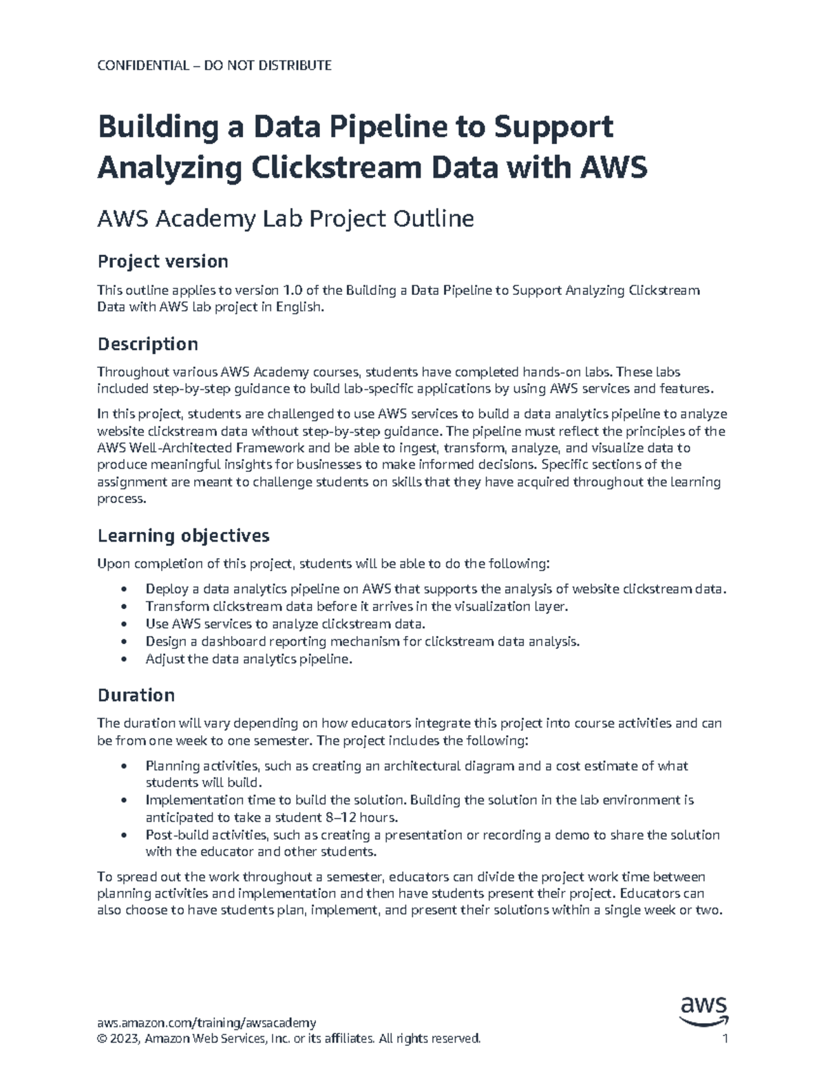 AWS Academy Lab Project Cloud Data Pipeline Builder Course Outline