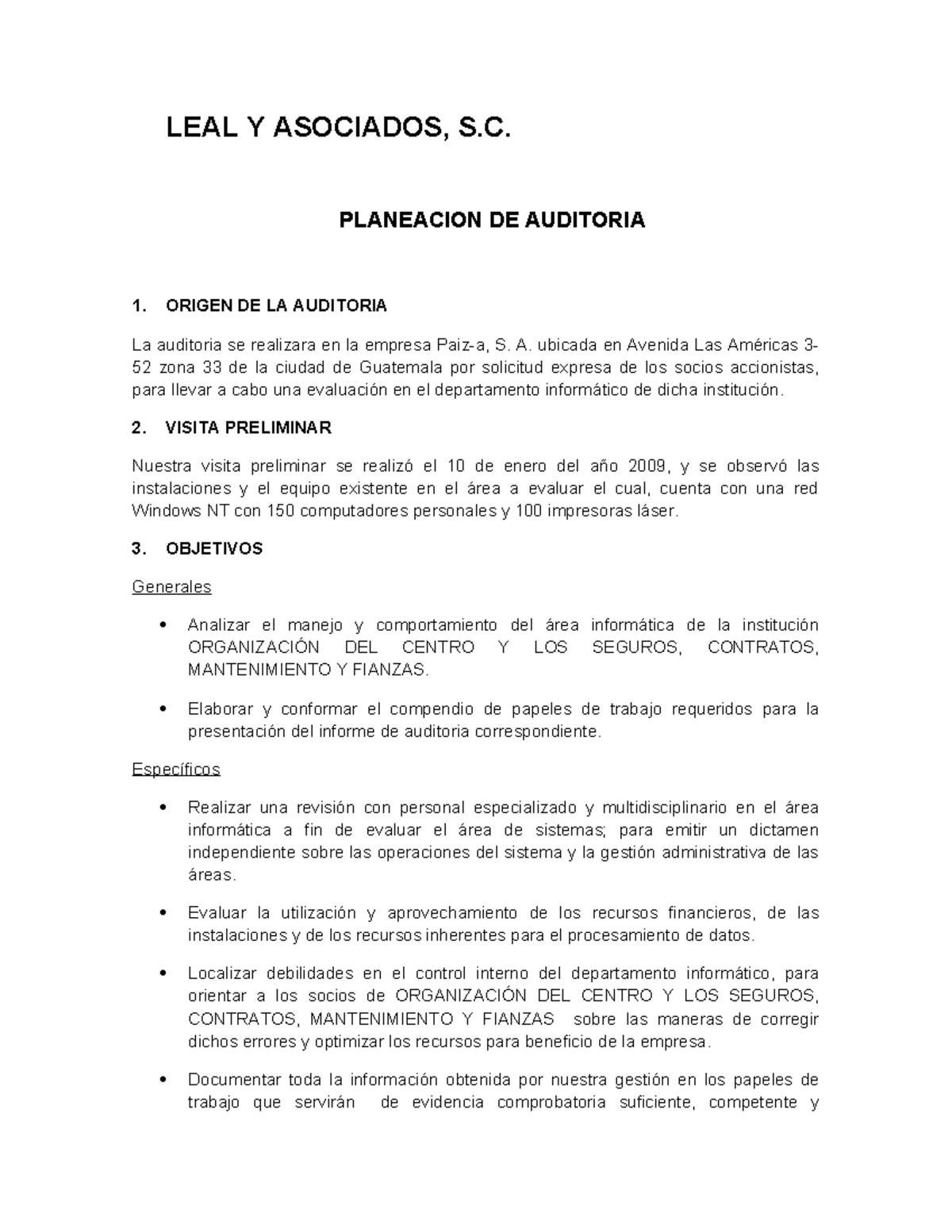 Planeación de Auditoría de Sistemas - LEAL Y ASOCIADOS, S.C. - Studocu