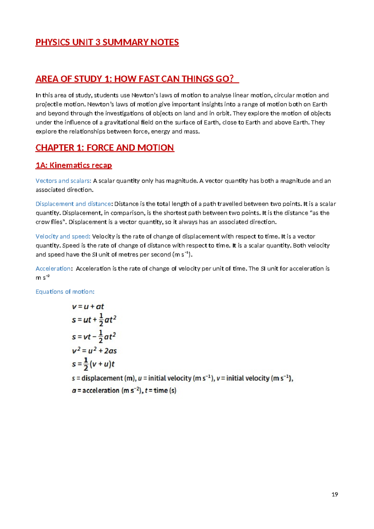 PHYSICS 3 UNIT 3: Motion and Forces Summary Notes - Studocu