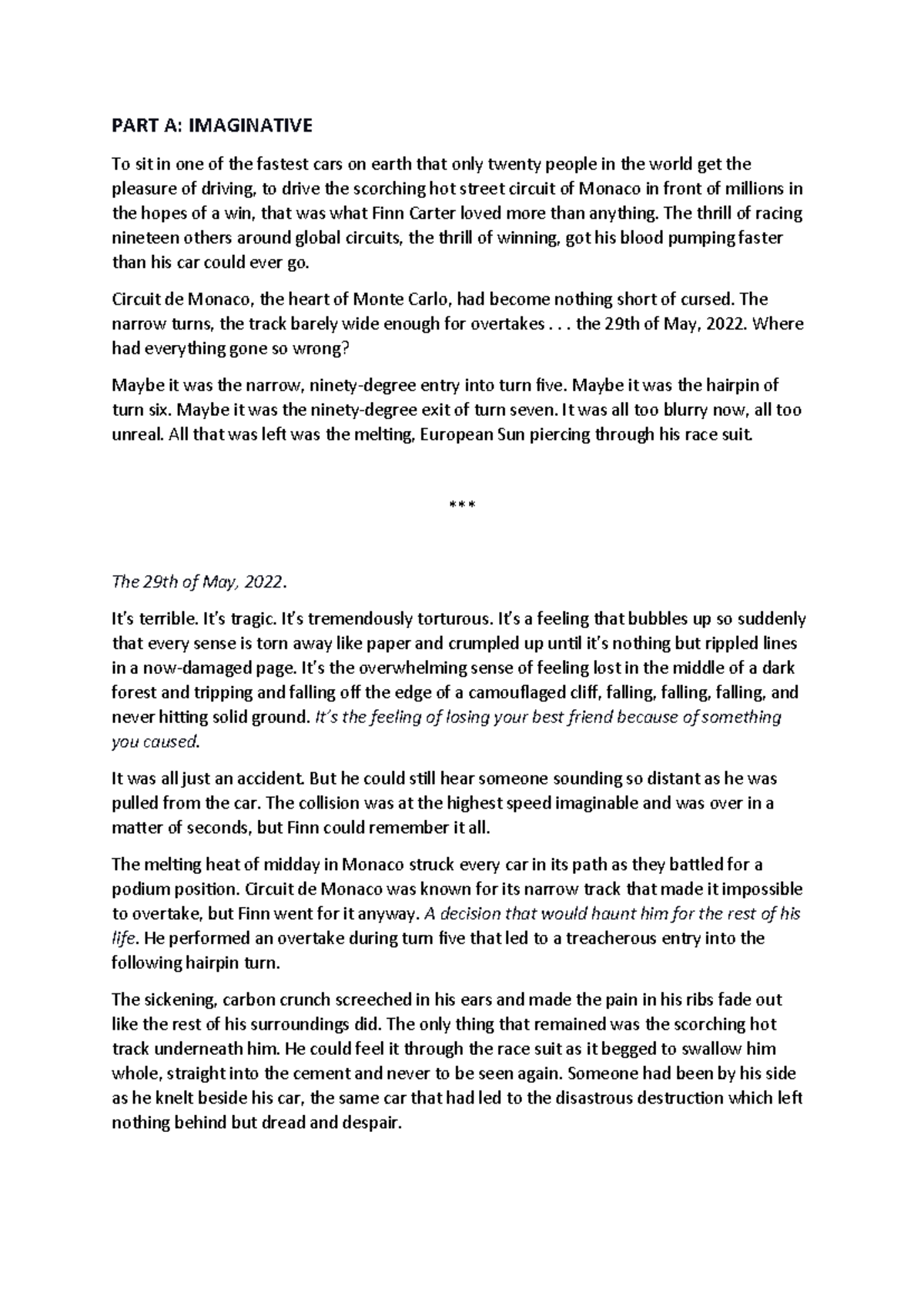 CWR 101: Imaginative Writing - The Tragedy of Monaco 2022 - Studocu