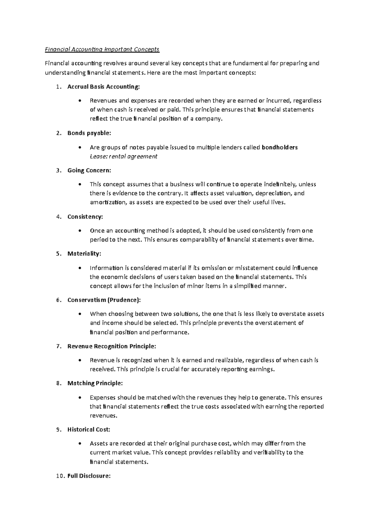 Financial Accounting (ACCT 101) Key Concepts and Formulas Overview ...