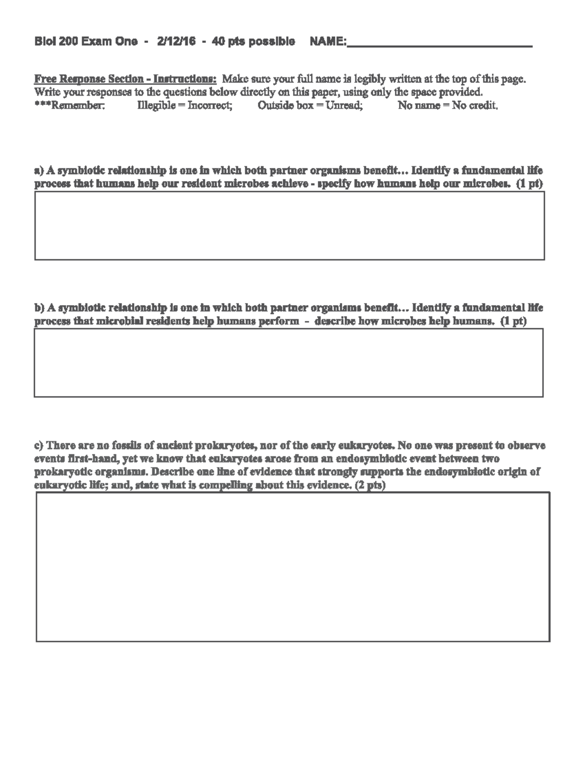 Biol 200 Exam One - Free Response & Key - Studocu