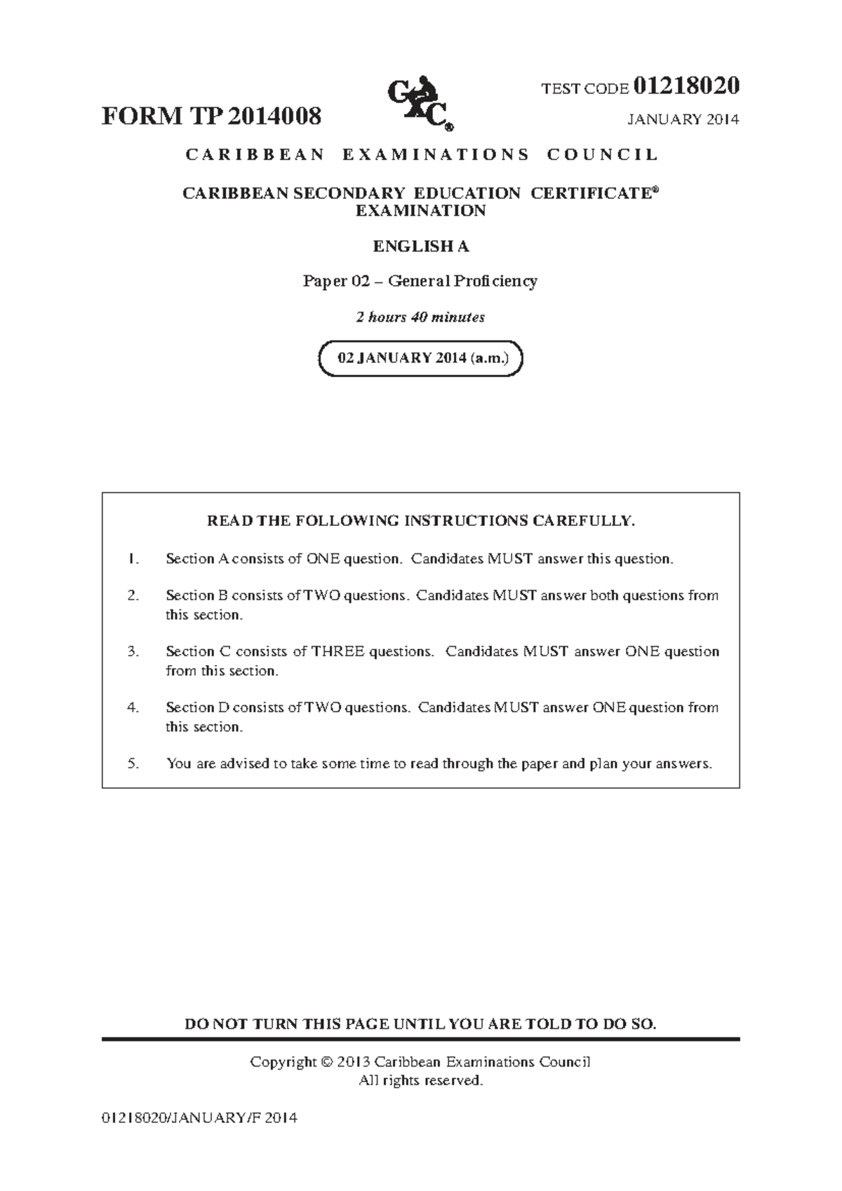 CSEC English A Jan 2014 Paper 02 Exam: Summary & Essay Questions - Studocu