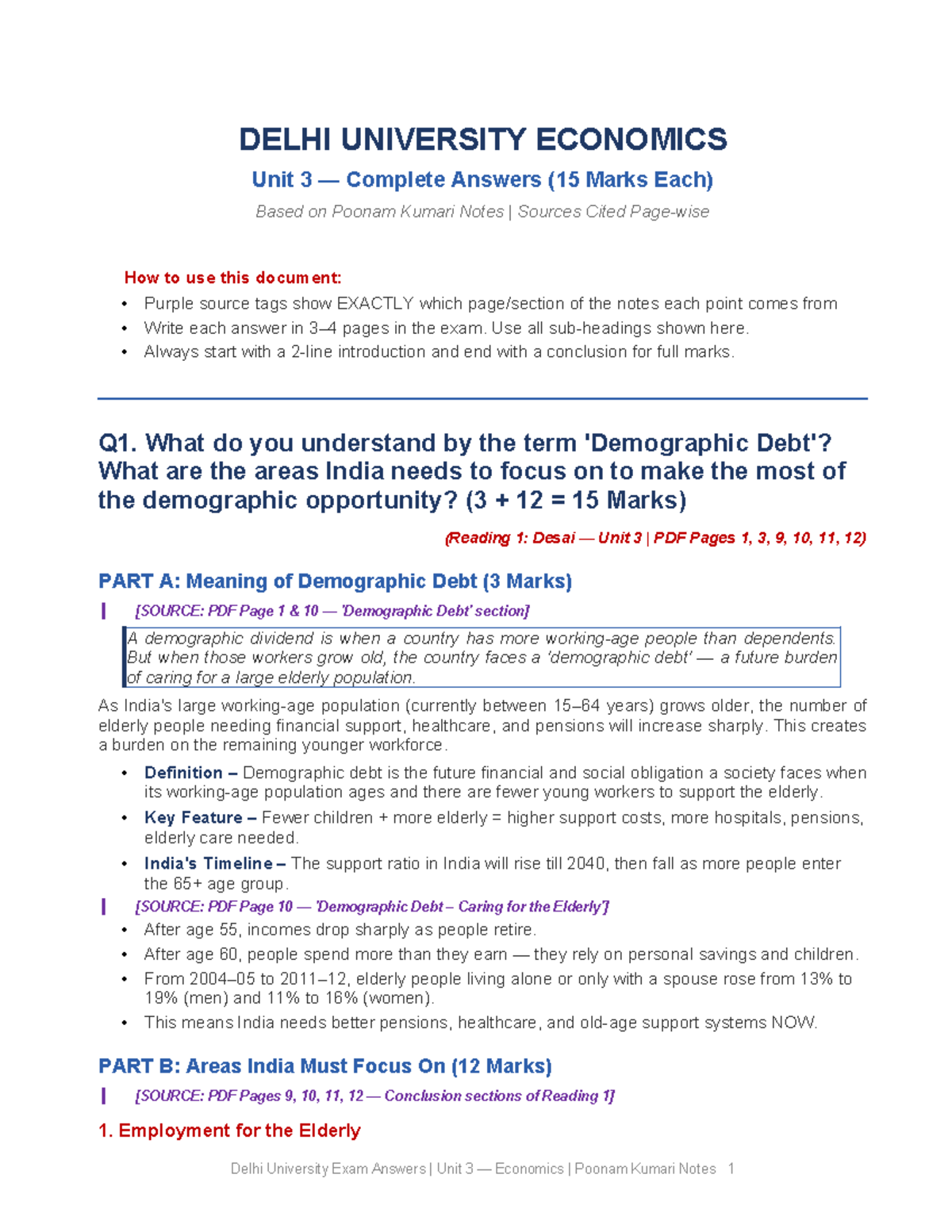 DU Unit 3 Economics Complete Answers: Demographic Challenges ...