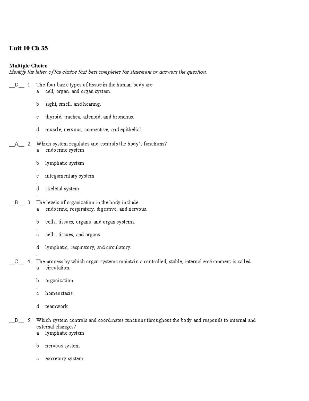 Honors Bio Unit 10 Chapter 35 Study Guide & Practice Questions - Studocu