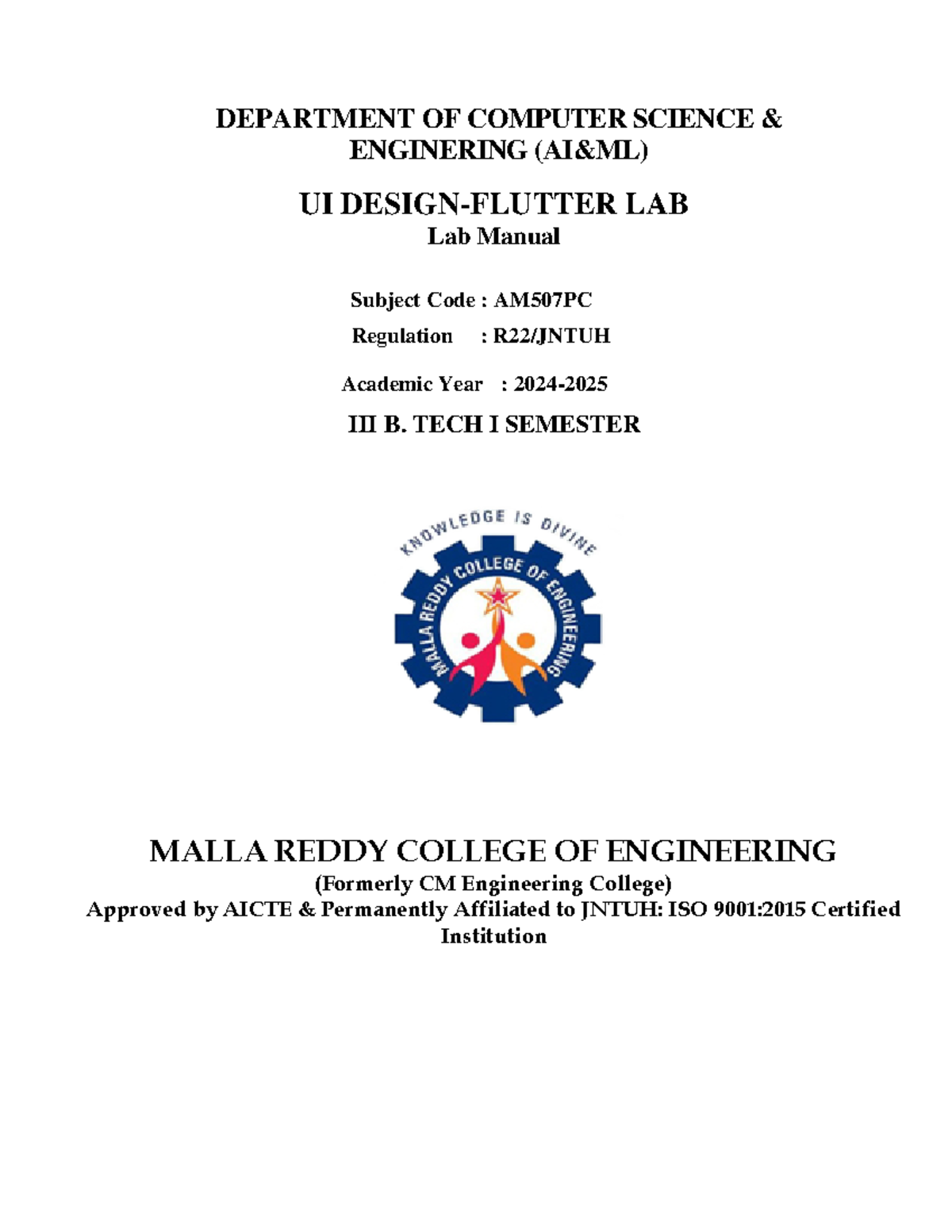 UI Design & Flutter Lab Manual (AM 507 PC) for Academic Year 2024-25 ...