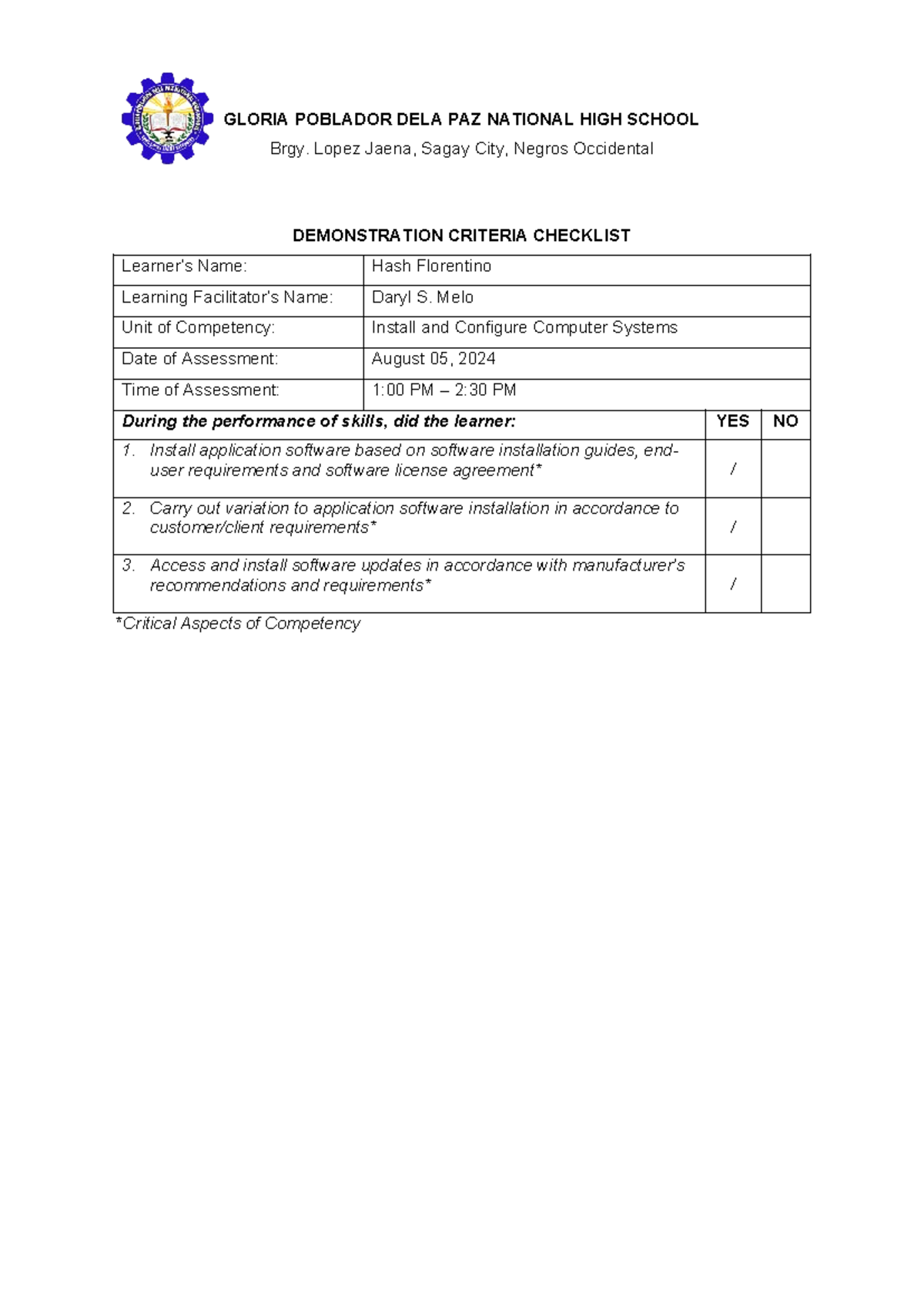 11-Demonstration Observation-checlist - GLORIA POBLADOR DELA PAZ ...