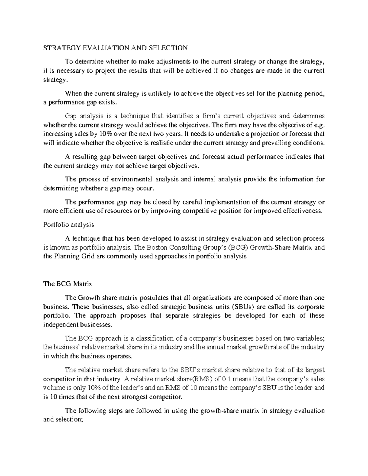 Strategy Evaluation AND Selection - STRATEGY EVALUATION AND SELECTION ...