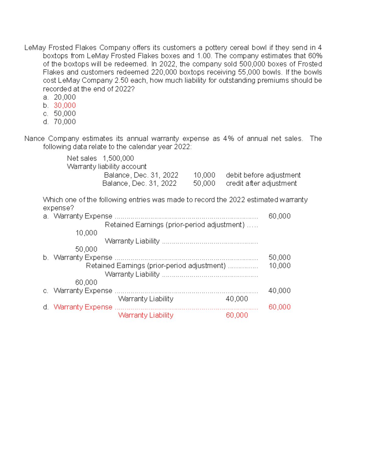 INTACC - Liability Calculations for Discounts and Warranty Premiums ...