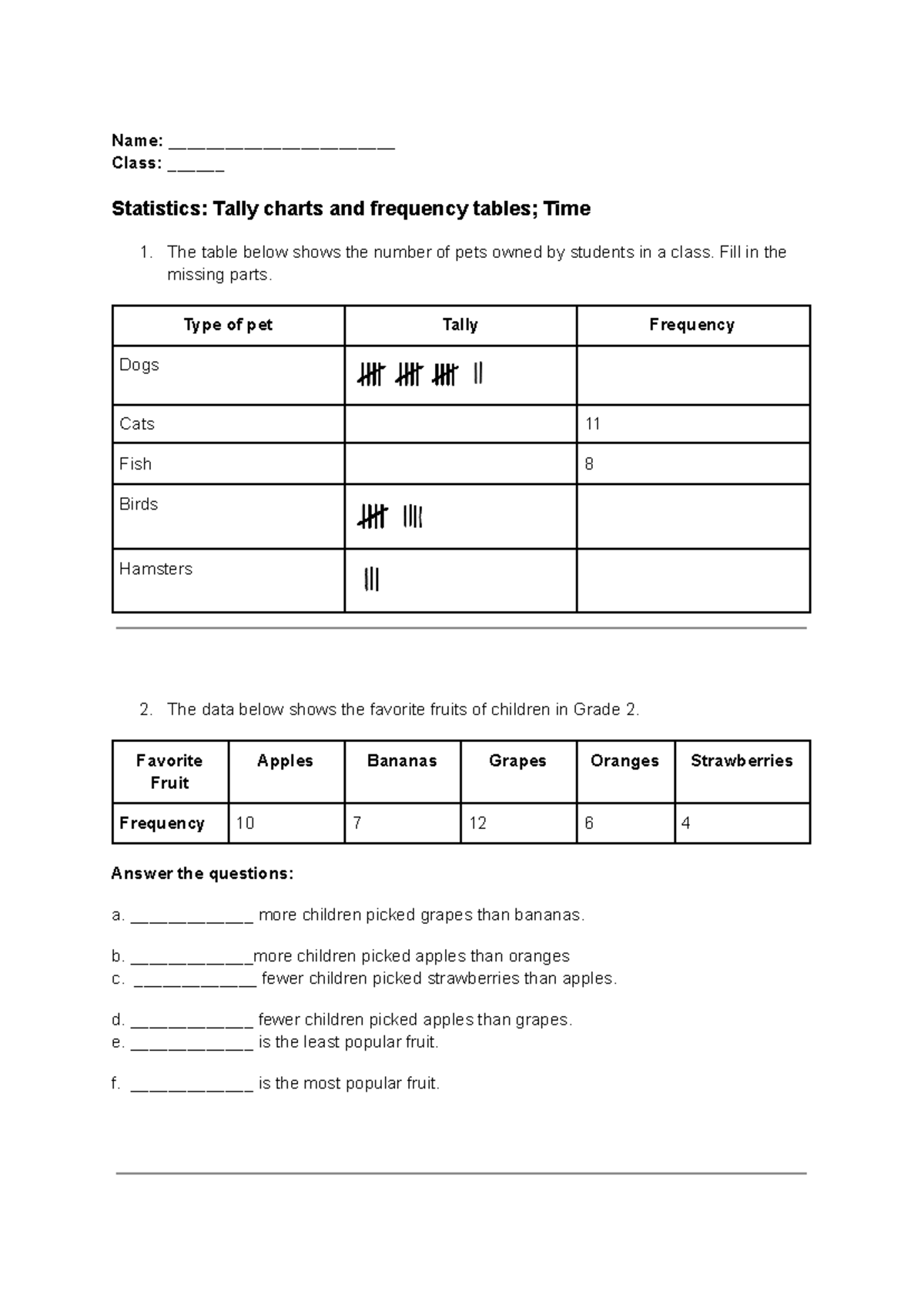 Statistics Class: Tally Charts & Frequency Analysis Mock Test - Studocu