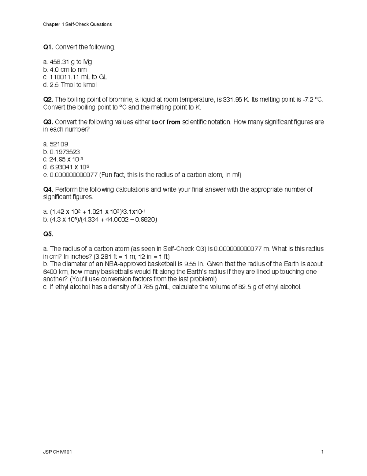JSP CHM101 Chapter 1 Self-Check Questions - Studocu