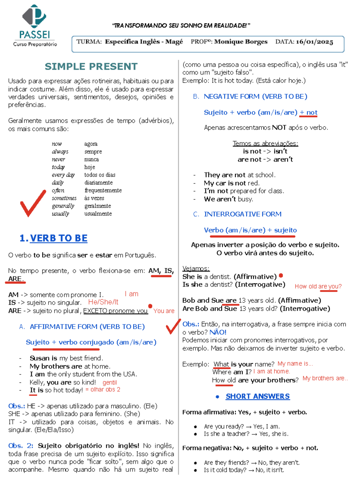 Aula 2 . Simple Present and Imperative Forms teste - “TRANSFORMANDO SEU ...