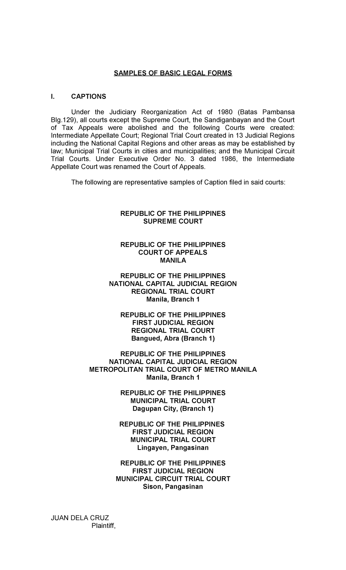 Legal Forms Samples: Captions, Jurats, and Affidavits - Studocu