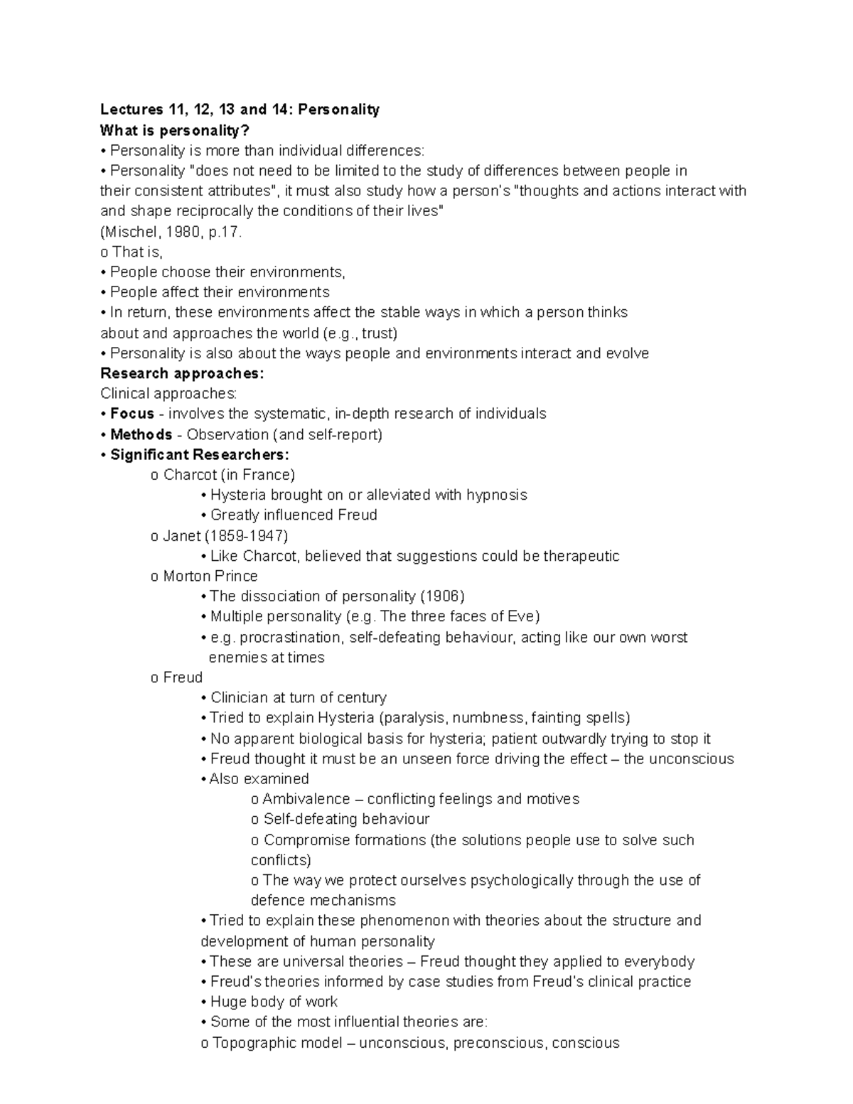 PSYU1101 Lecture Notes Week 9-11: Theories of Personality - Studocu