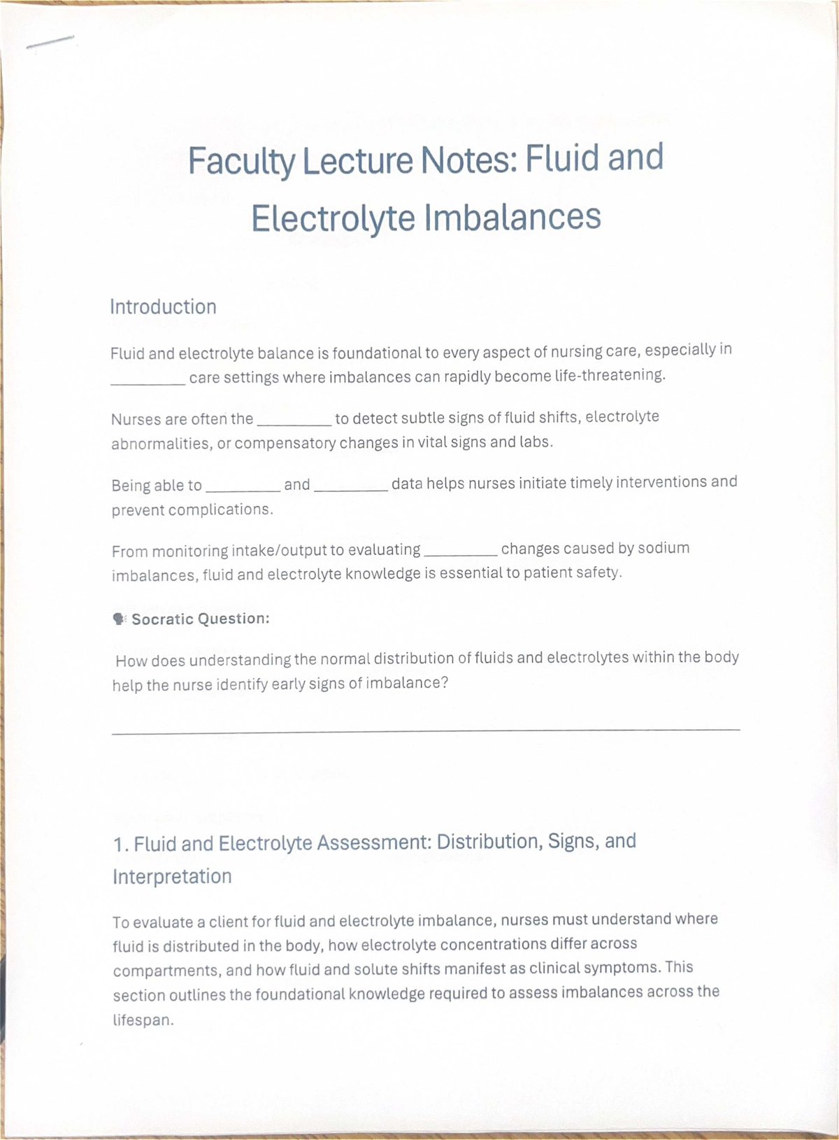 NUR 302 Final Exam Lecture Notes: Fluid and Electrolyte Imbalances ...