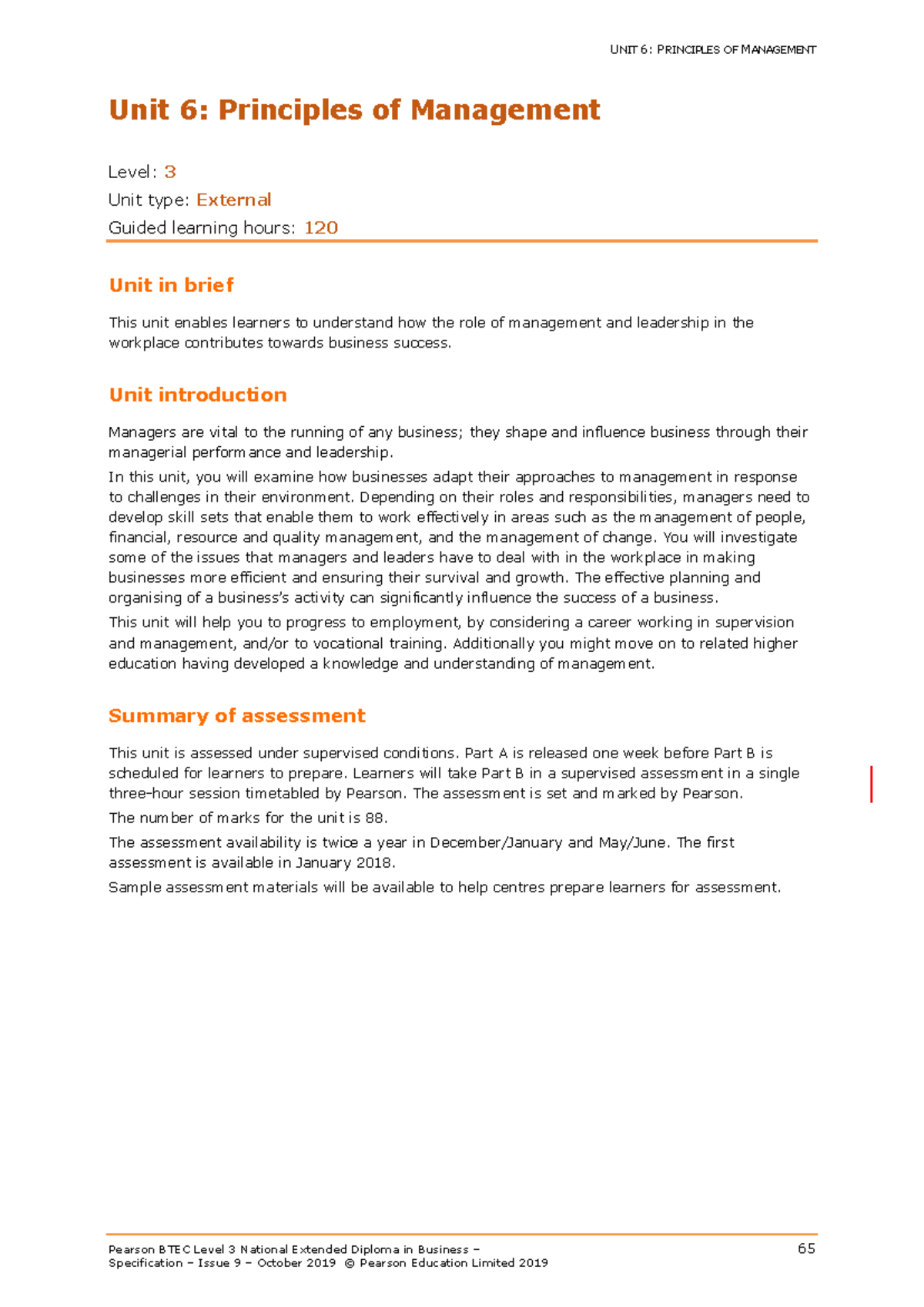 BTEC Level 3 Unit 6: Principles of Management Study Guide - Studocu