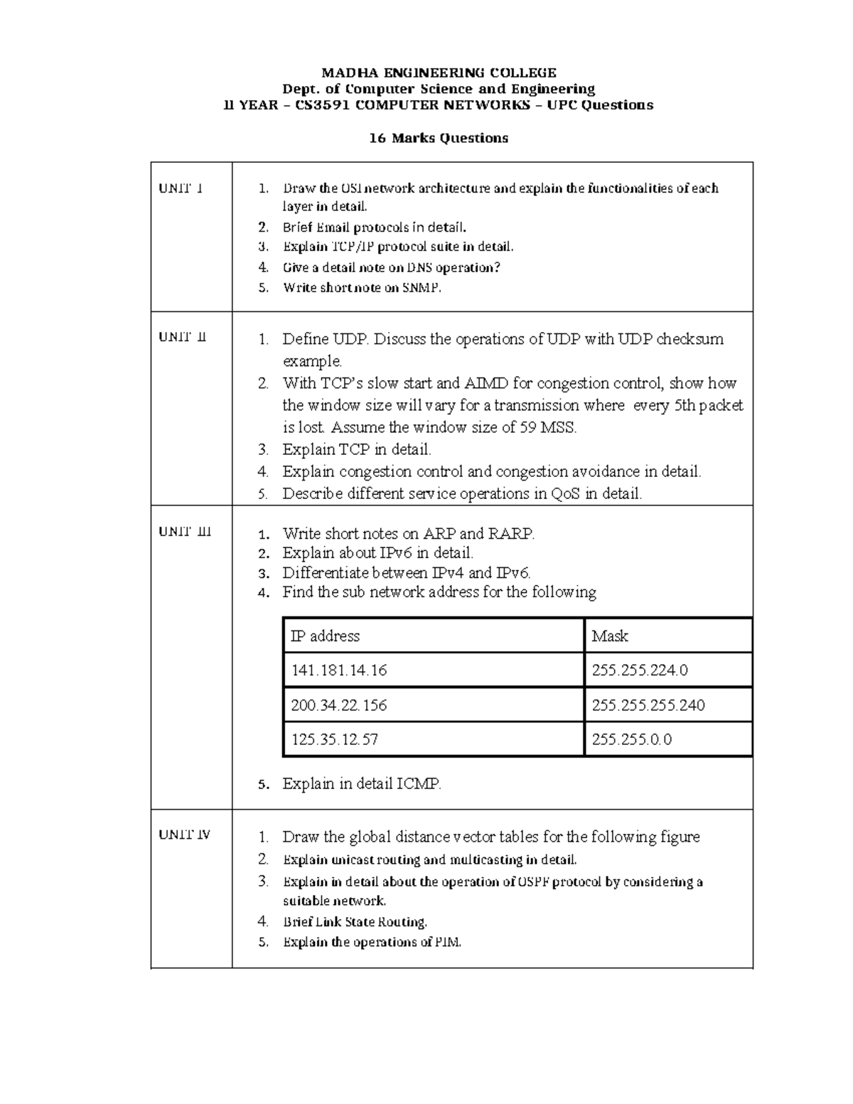 CS3591 Computer Networks UPC Questions - Detailed Study Guide - Studocu