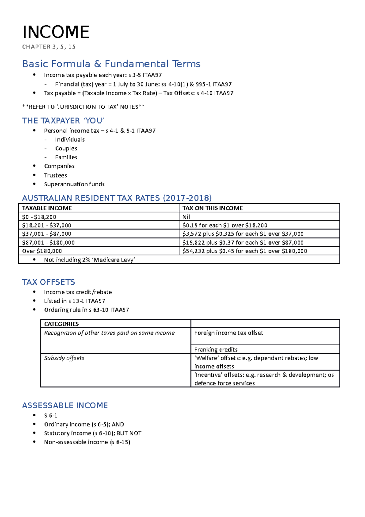 Income Taxation Law I - Summary & Key Concepts Overview - Studocu
