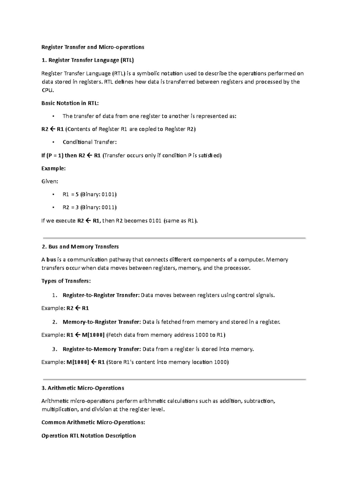 Unit 1: Register Transfer Language and Microoperations Overview - Studocu
